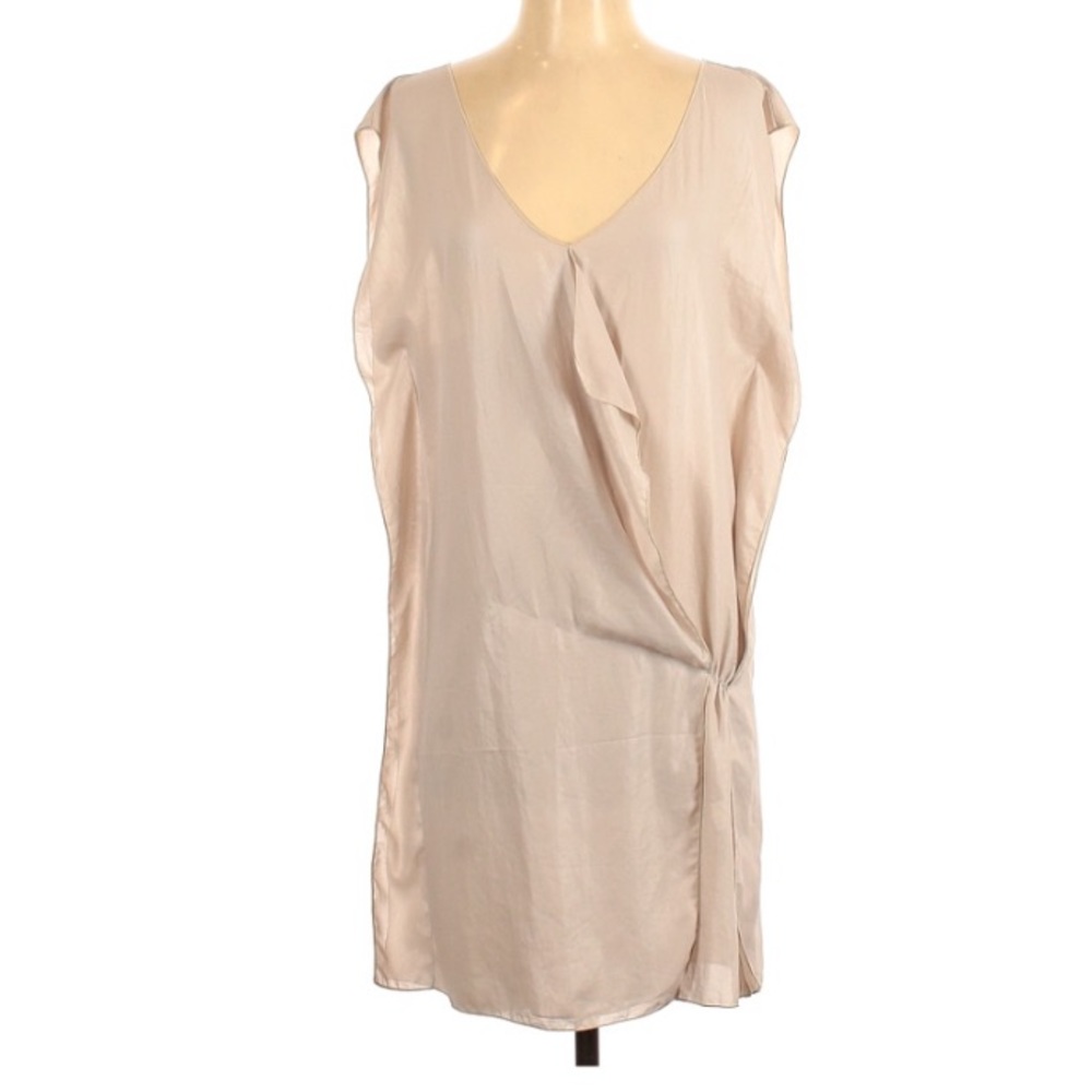 GRAHAM & SPENCER Sleeveless V-neck Faux Wrap Tunic Shift Dress Taupe Sz S
